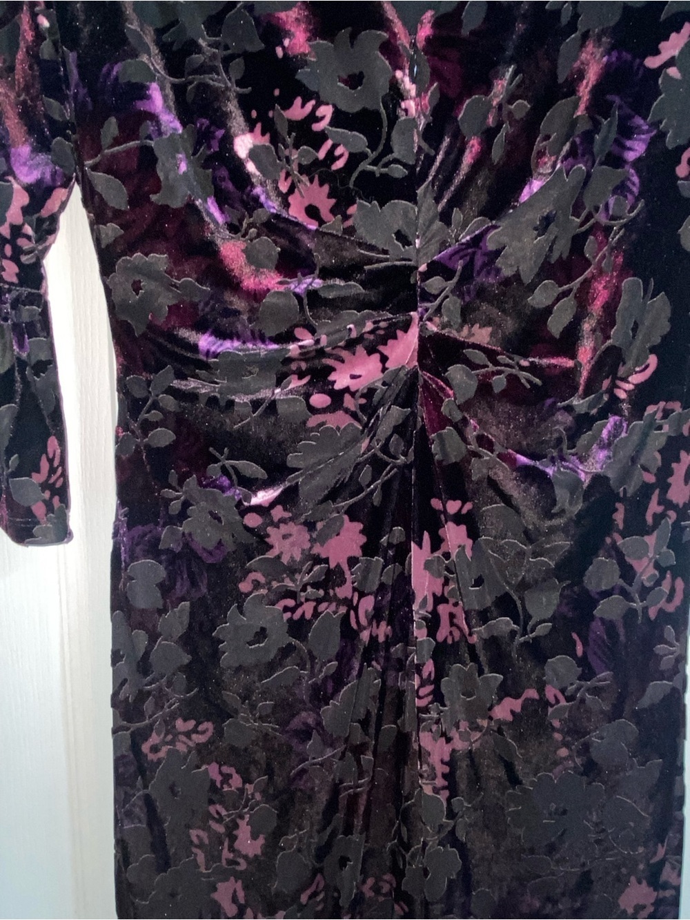 Adrianna Papell Floral Velvet Burnout Ruched Party Sheath Black Purple Dress 6 - Picture 15 of 16